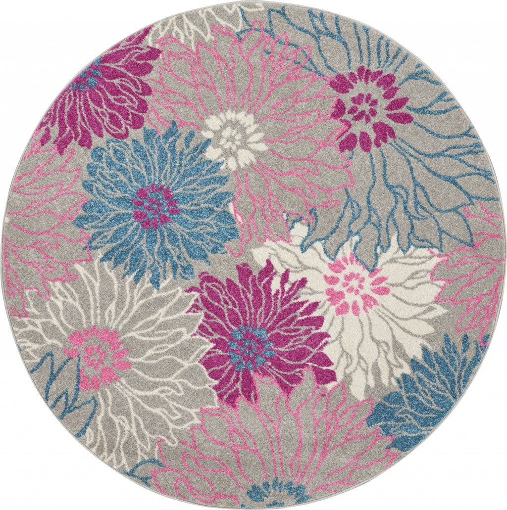 2’ X 6’ Gray And Pink Tropical Flower Runner Rug