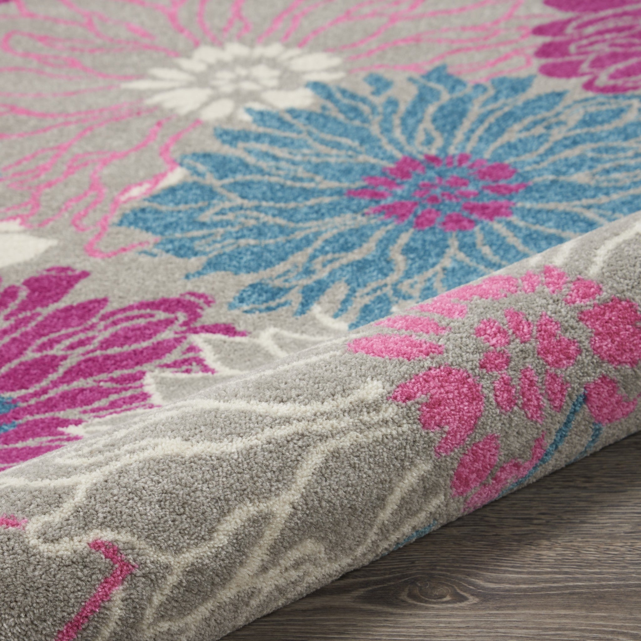 2’ X 6’ Gray And Pink Tropical Flower Runner Rug