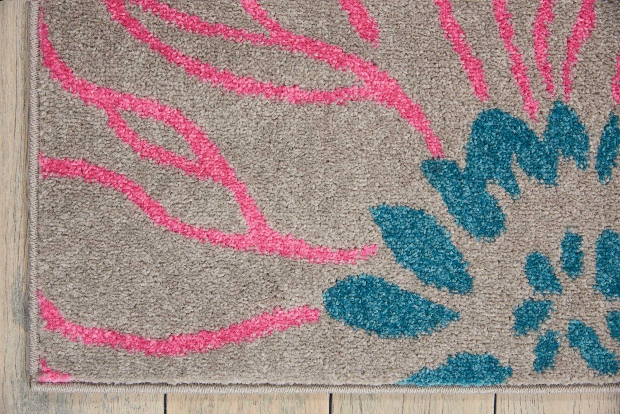 2’ X 6’ Gray And Pink Tropical Flower Runner Rug