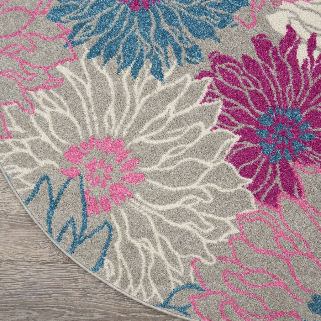 2’ X 6’ Gray And Pink Tropical Flower Runner Rug