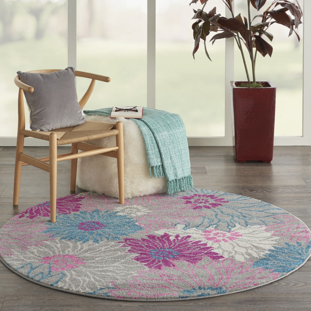 2’ X 6’ Gray And Pink Tropical Flower Runner Rug