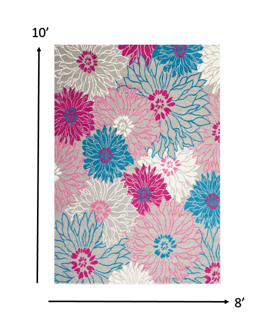 2’ X 6’ Gray And Pink Tropical Flower Runner Rug