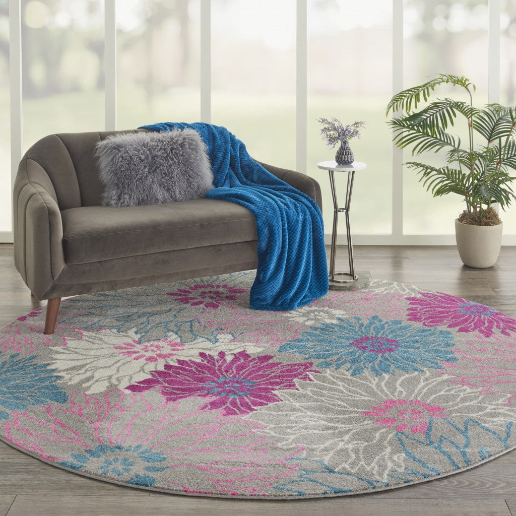2’ X 6’ Gray And Pink Tropical Flower Runner Rug