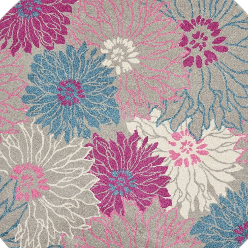2’ X 6’ Gray And Pink Tropical Flower Runner Rug