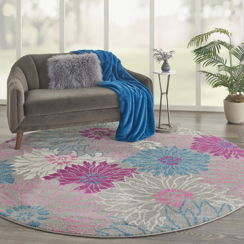 2’ X 6’ Gray And Pink Tropical Flower Runner Rug