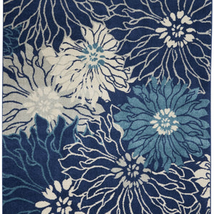 4’ X 6’ Navy And Ivory Floral Area Rug