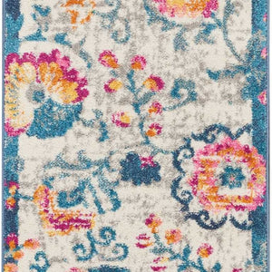 2’ X 6’ Ivory And Blue Floral Vines Runner Rug