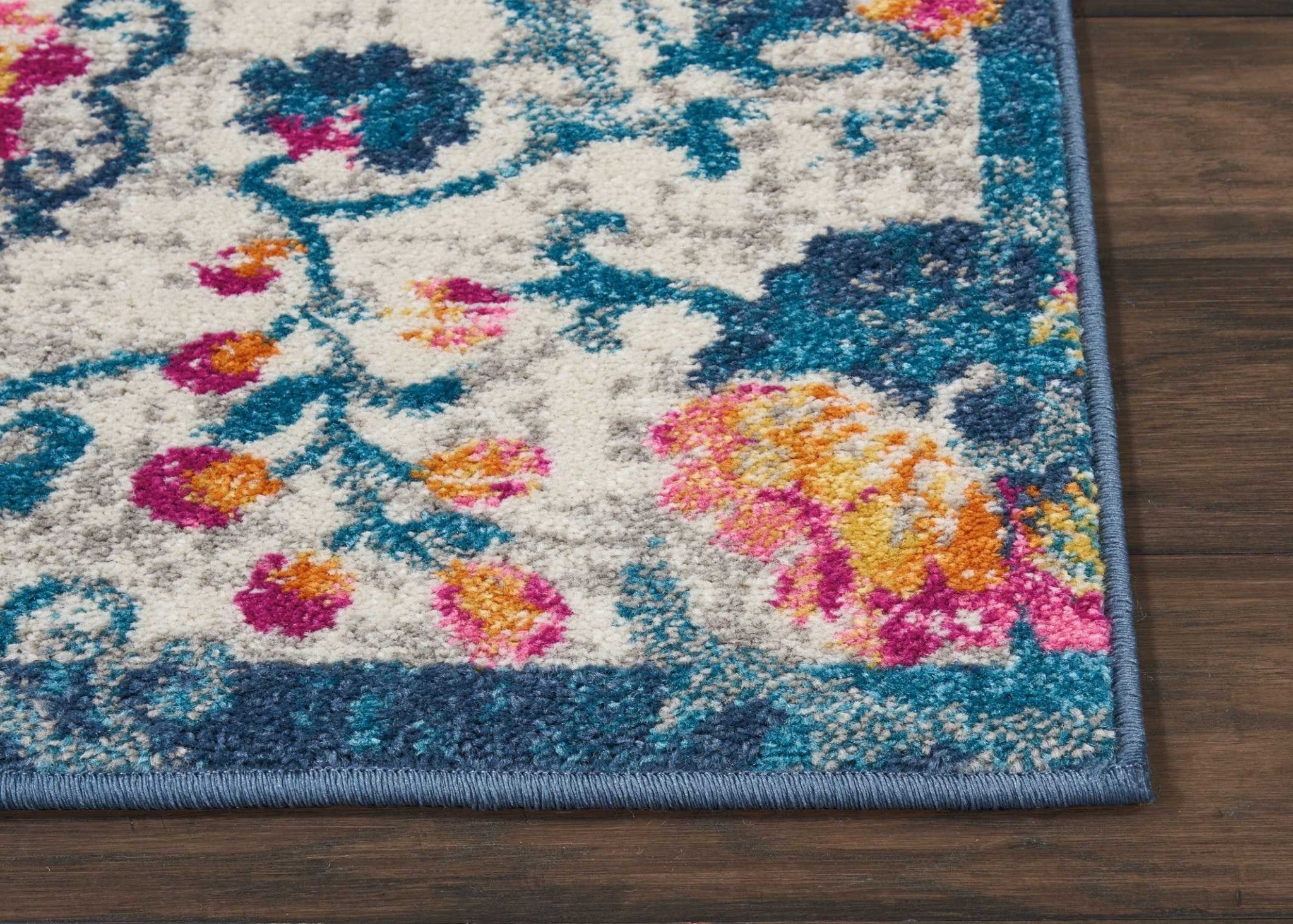 2’ X 6’ Ivory And Blue Floral Vines Runner Rug