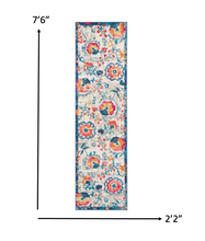 2’ X 6’ Ivory And Blue Floral Vines Runner Rug