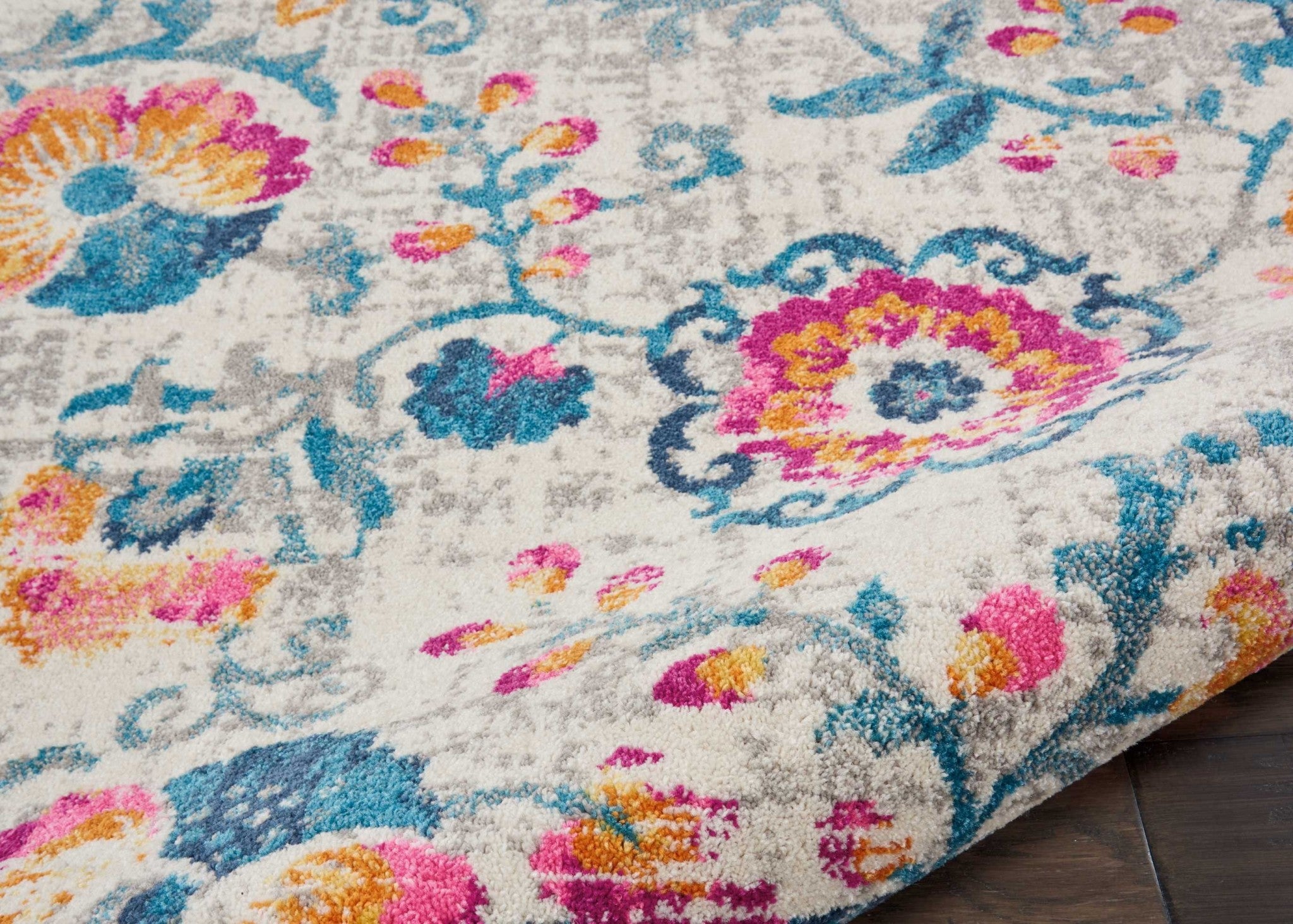 2’ X 6’ Ivory And Blue Floral Vines Runner Rug