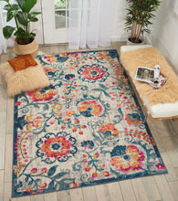 2’ X 6’ Ivory And Blue Floral Vines Runner Rug
