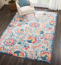 2’ X 6’ Ivory And Blue Floral Vines Runner Rug