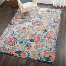 2’ X 6’ Ivory And Blue Floral Vines Runner Rug