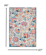 2’ X 6’ Ivory And Blue Floral Vines Runner Rug
