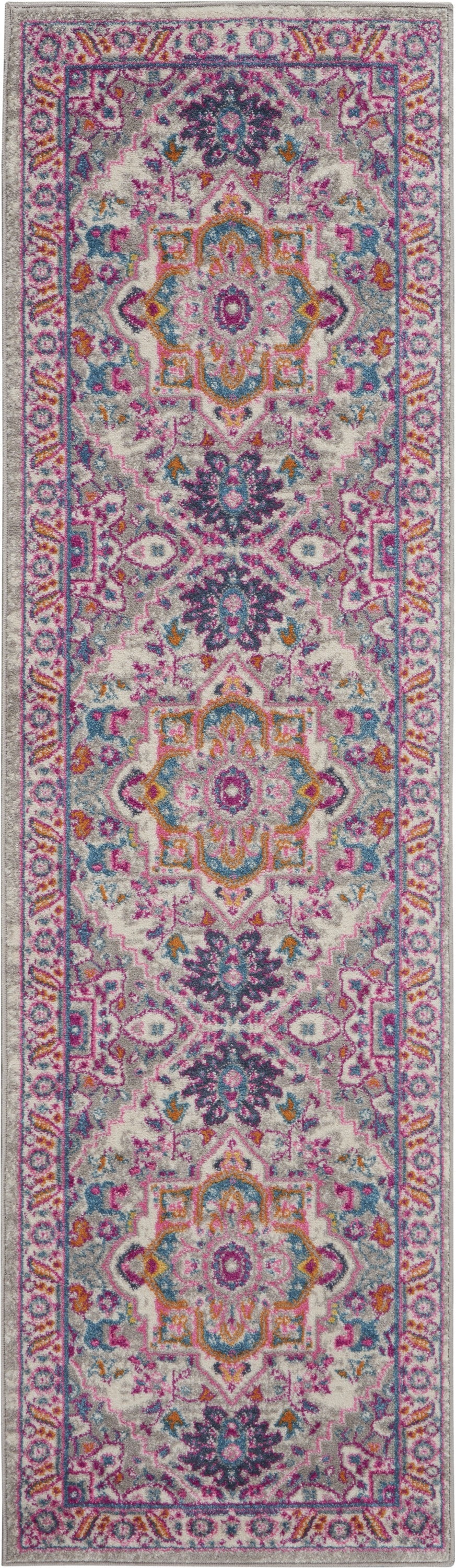 2’ X 6’ Light Gray And Pink Medallion Runner Rug