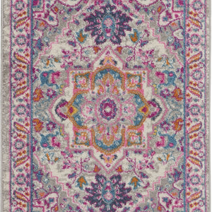 2’ X 6’ Light Gray And Pink Medallion Runner Rug