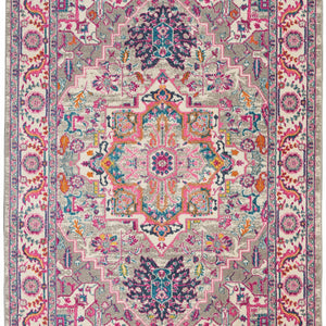 4’ X 6’ Light Gray And Pink Medallion Area Rug