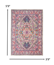 4’ X 6’ Light Gray And Pink Medallion Area Rug