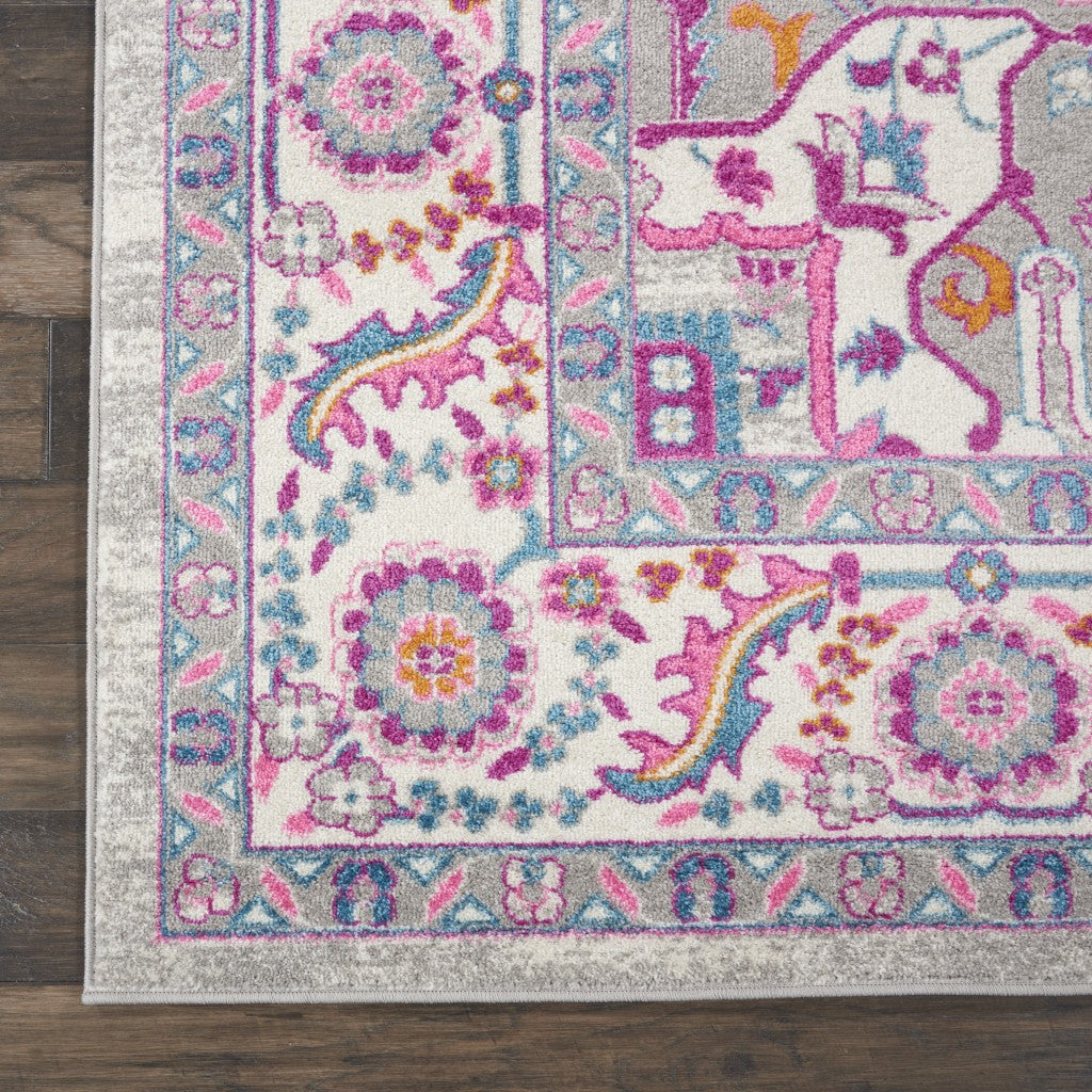 4’ X 6’ Light Gray And Pink Medallion Area Rug