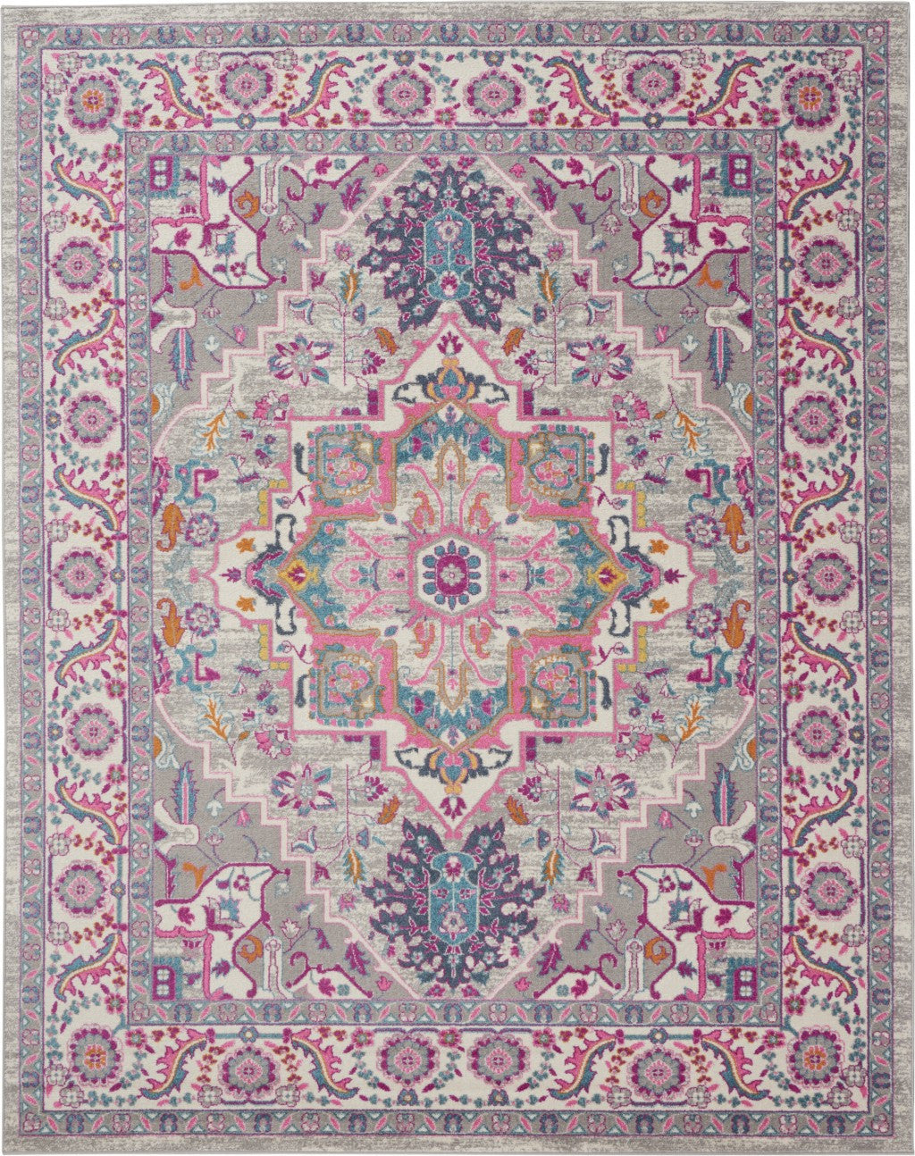 4’ X 6’ Light Gray And Pink Medallion Area Rug