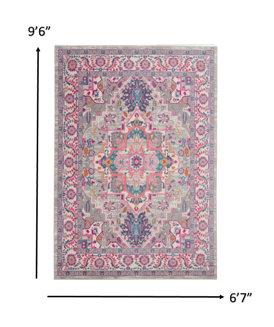 4’ X 6’ Light Gray And Pink Medallion Area Rug