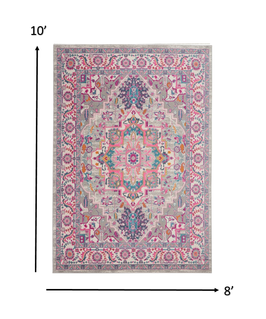 4’ X 6’ Light Gray And Pink Medallion Area Rug