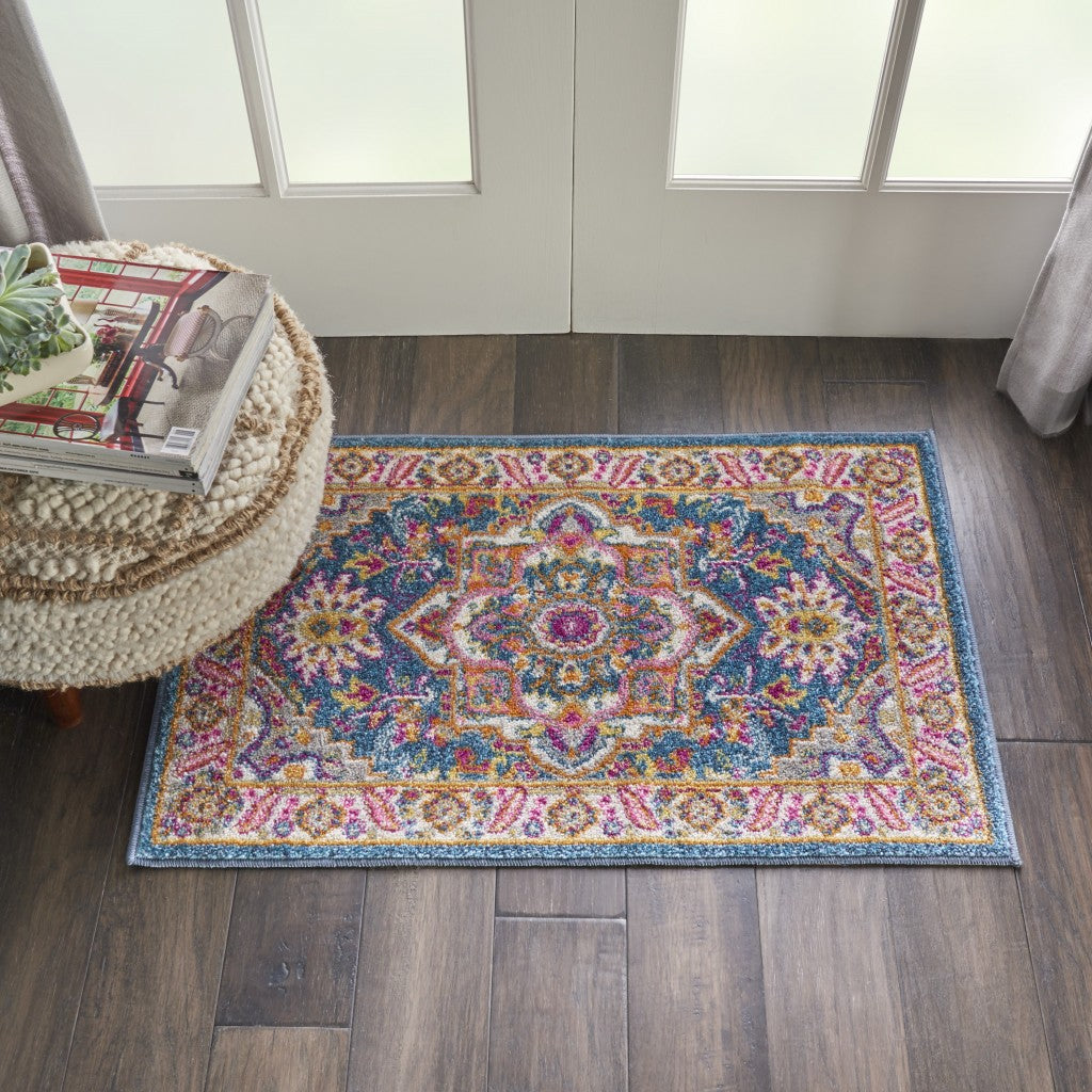 2’ X 3’ Teal And Pink Medallion Scatter Rug