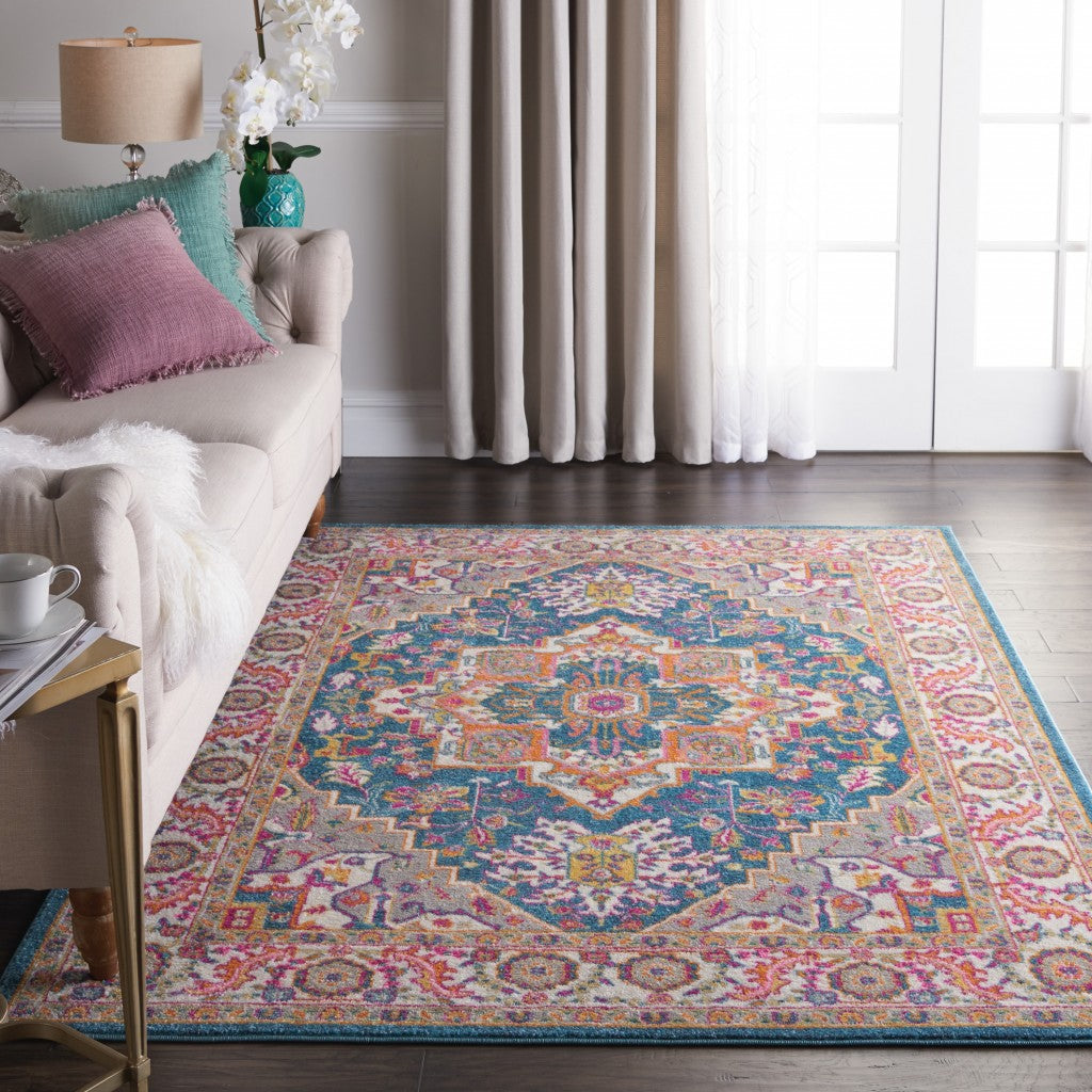 4’ X 6’ Teal And Pink Medallion Area Rug