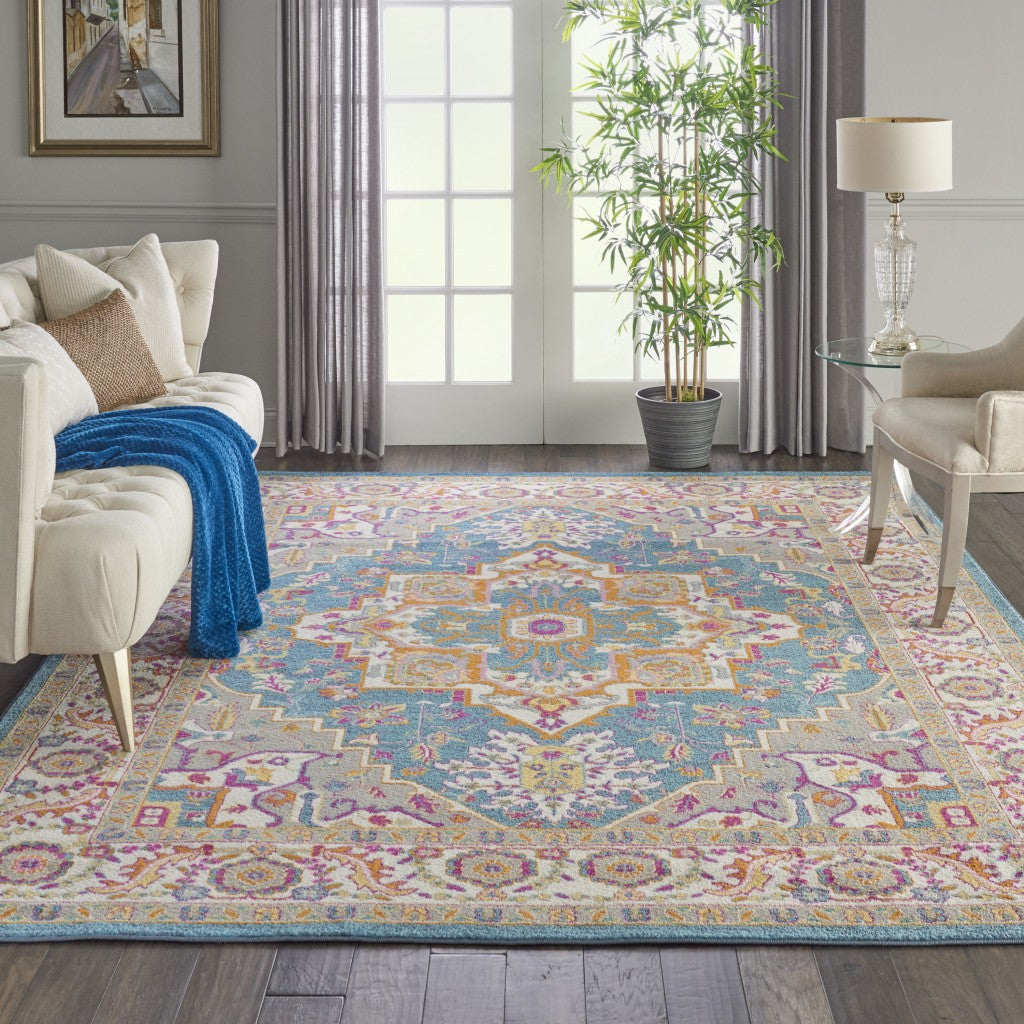 4’ X 6’ Teal And Pink Medallion Area Rug