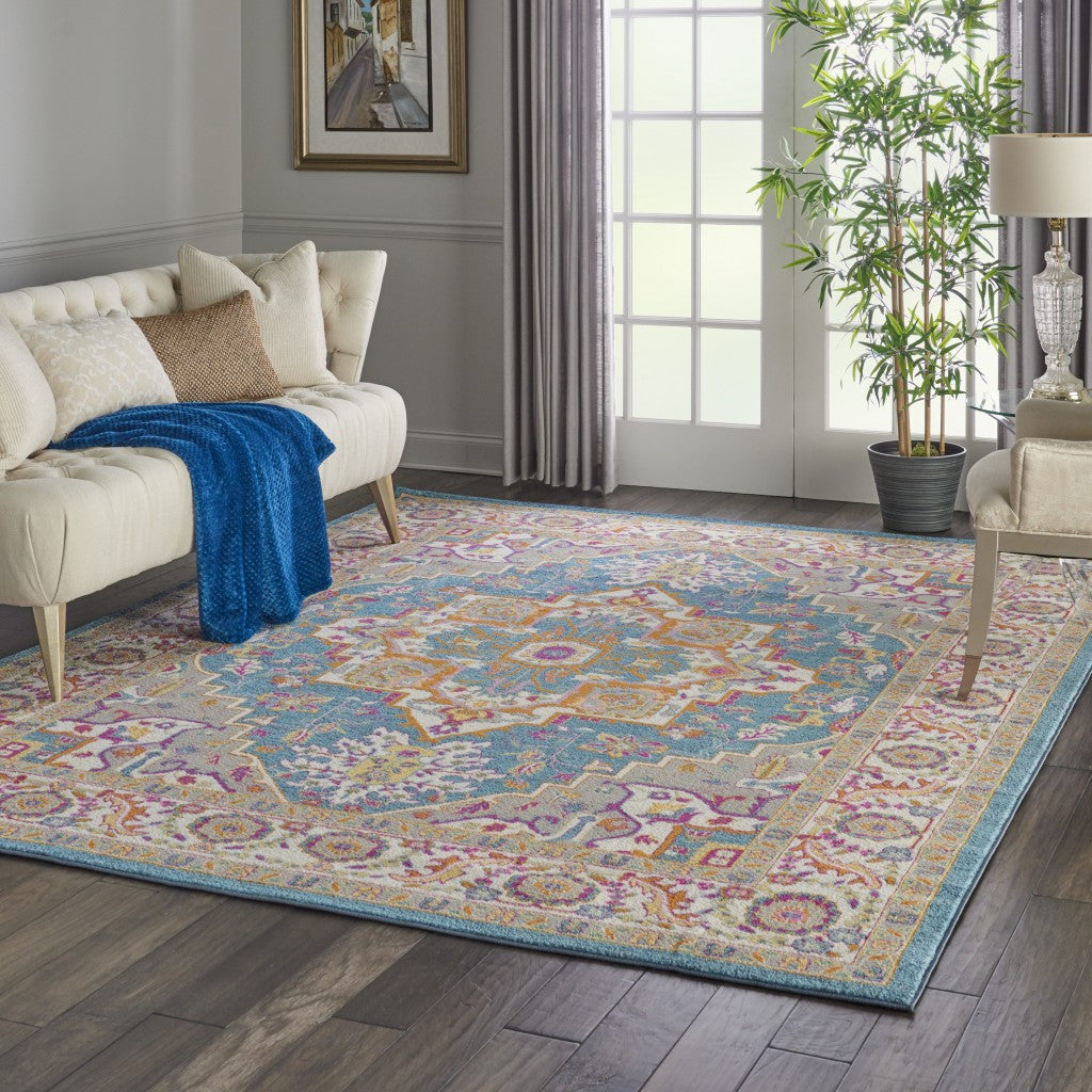 4’ X 6’ Teal And Pink Medallion Area Rug