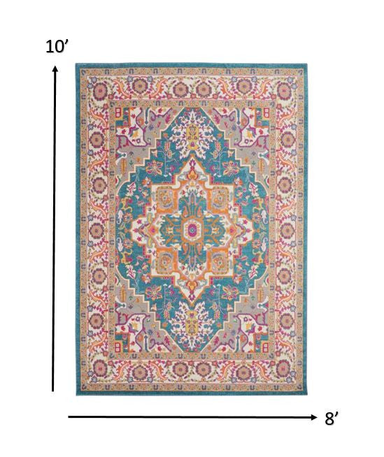 4’ X 6’ Teal And Pink Medallion Area Rug