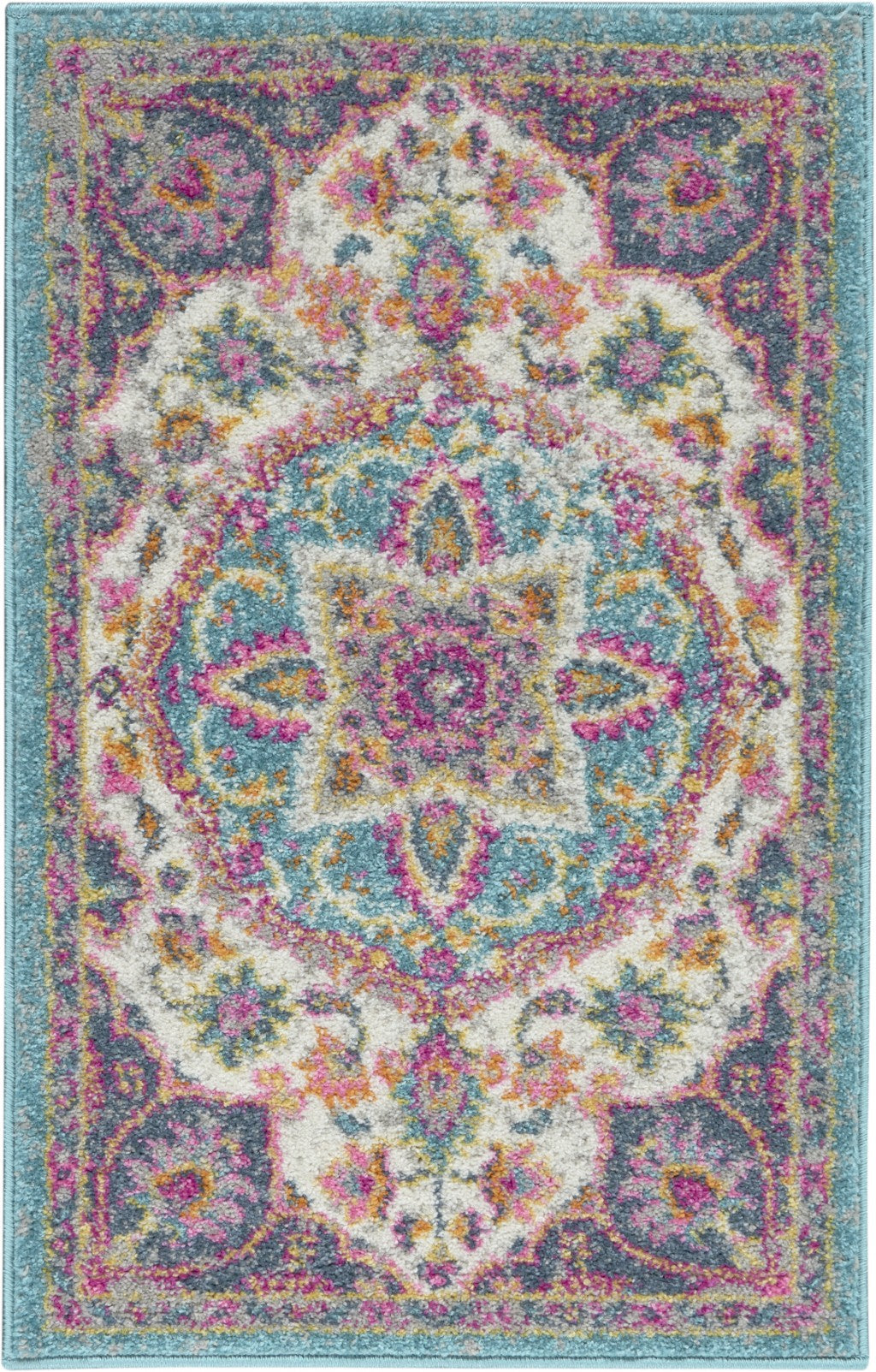 2’ X 3’ Pink And Blue Floral Medallion Scatter Rug