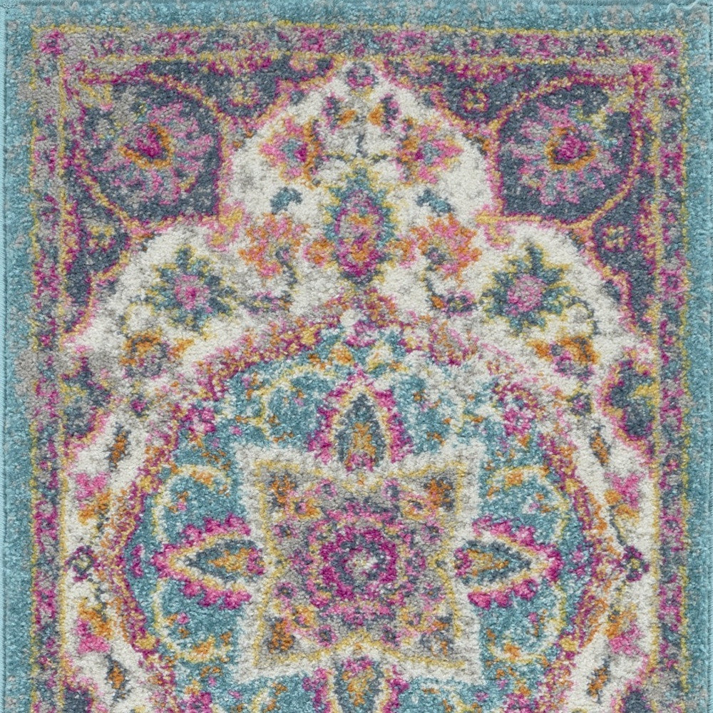 2’ X 3’ Pink And Blue Floral Medallion Scatter Rug
