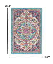 2’ X 3’ Pink And Blue Floral Medallion Scatter Rug