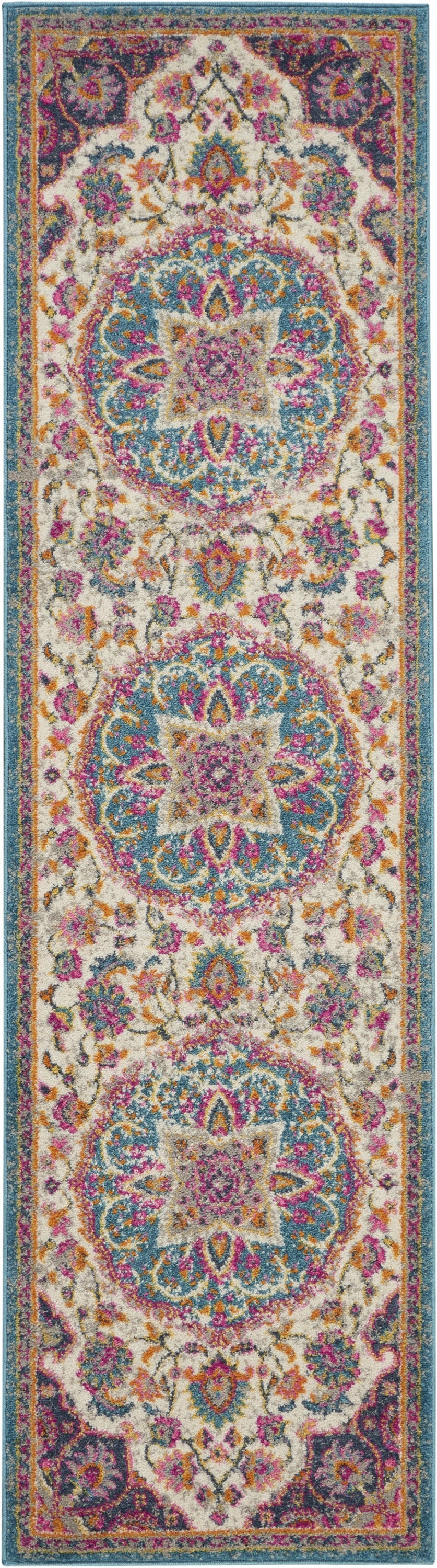 2’ X 3’ Pink And Blue Floral Medallion Scatter Rug