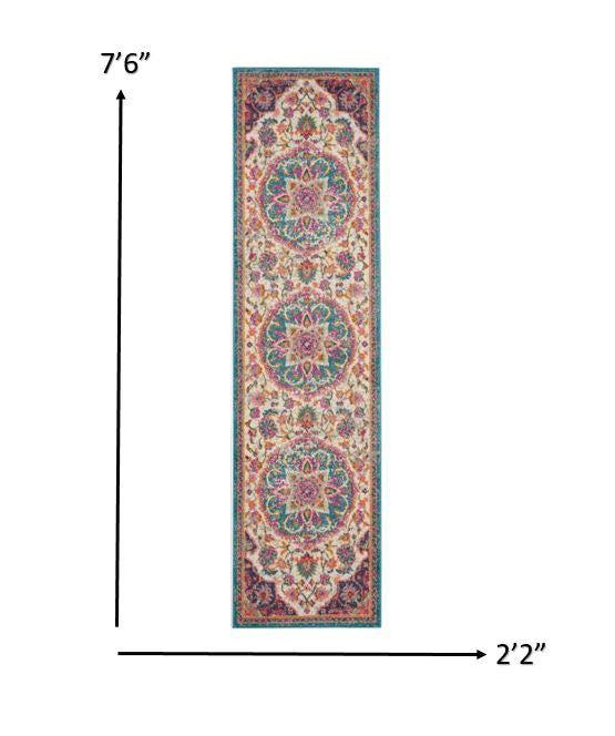 2’ X 3’ Pink And Blue Floral Medallion Scatter Rug