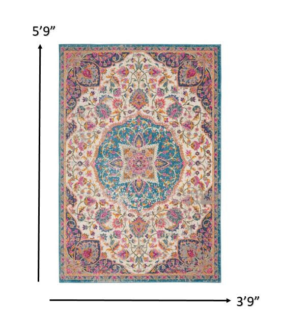 2’ X 3’ Pink And Blue Floral Medallion Scatter Rug