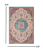 2’ X 3’ Pink And Blue Floral Medallion Scatter Rug