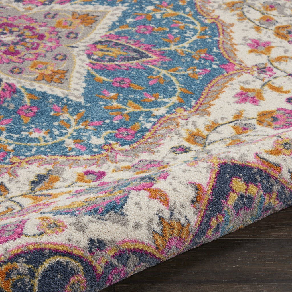 2’ X 3’ Pink And Blue Floral Medallion Scatter Rug