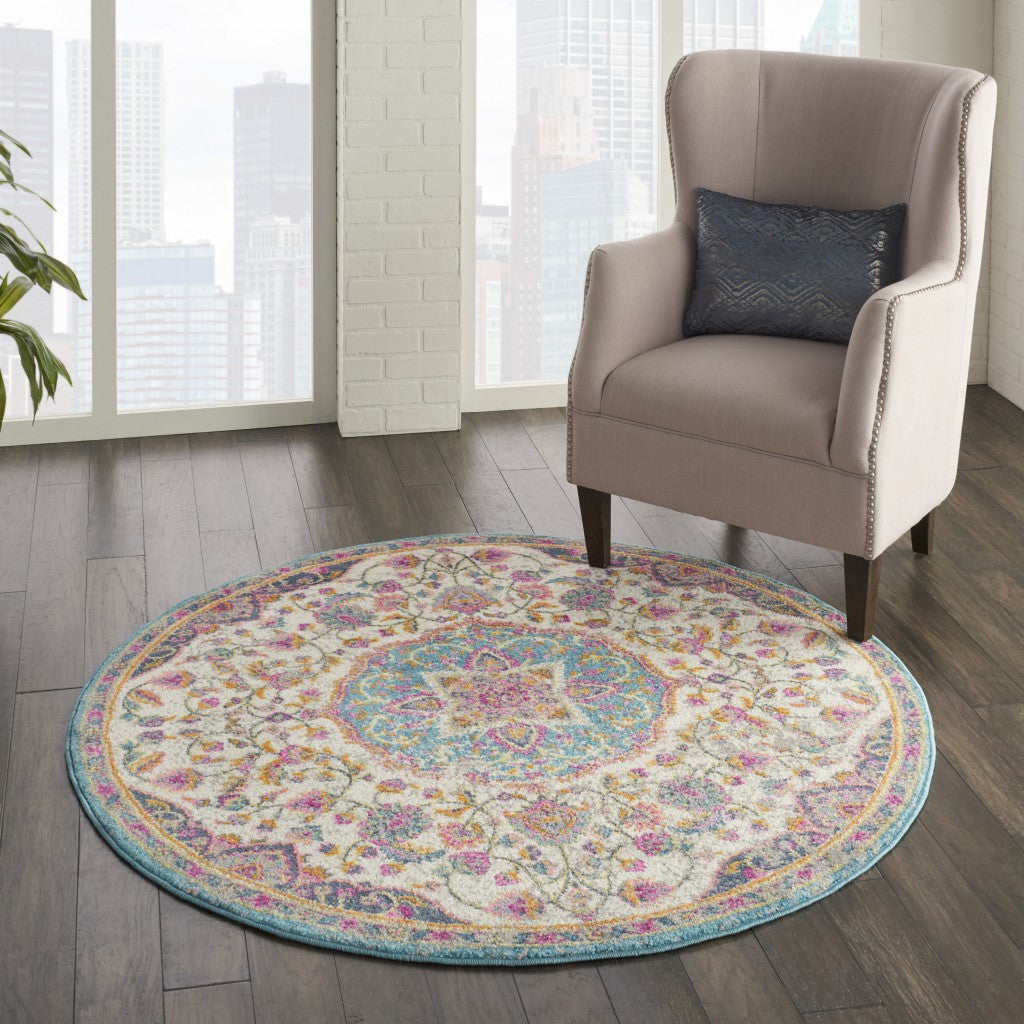 2’ X 3’ Pink And Blue Floral Medallion Scatter Rug