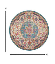 2’ X 3’ Pink And Blue Floral Medallion Scatter Rug