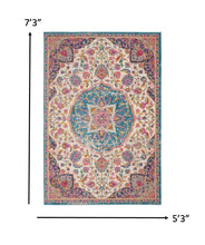 2’ X 3’ Pink And Blue Floral Medallion Scatter Rug