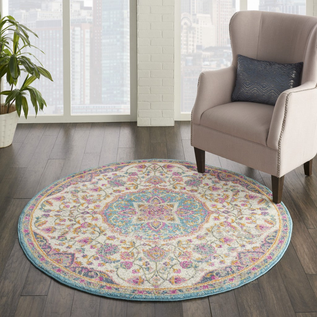 2’ X 3’ Pink And Blue Floral Medallion Scatter Rug