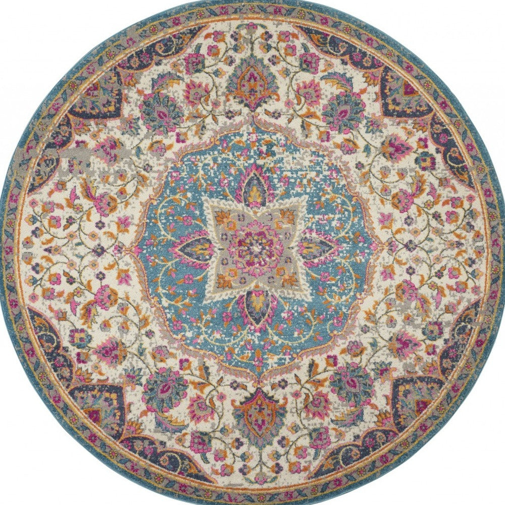 2’ X 3’ Pink And Blue Floral Medallion Scatter Rug