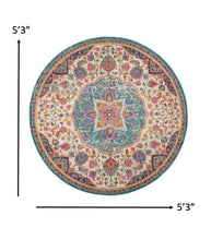 2’ X 3’ Pink And Blue Floral Medallion Scatter Rug