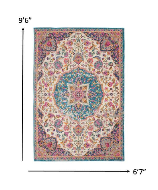 2’ X 3’ Pink And Blue Floral Medallion Scatter Rug