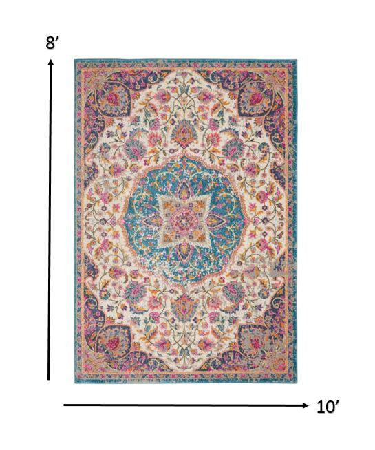 2’ X 3’ Pink And Blue Floral Medallion Scatter Rug