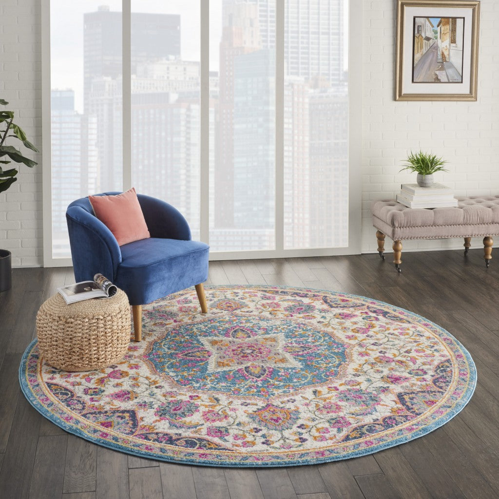 2’ X 3’ Pink And Blue Floral Medallion Scatter Rug