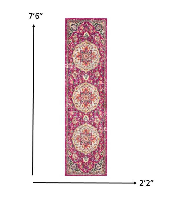 2’ X 6’ Pink And Ivory Medallion Runner Rug