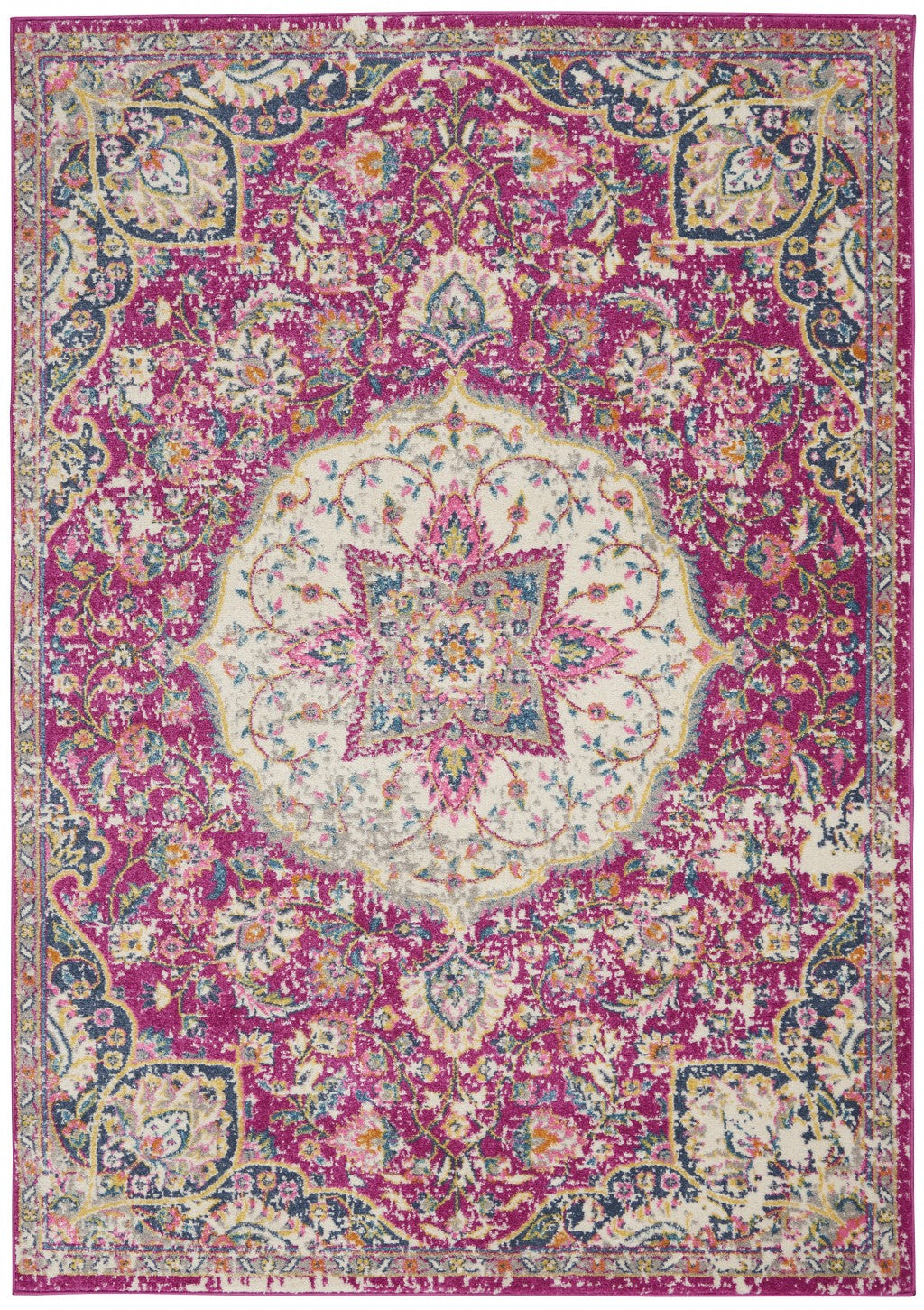 2’ X 6’ Pink And Ivory Medallion Runner Rug